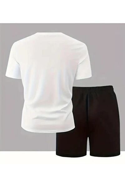 ORVIO Group Men's Cotton Oversize Printed Tie-Waist Shorts Set