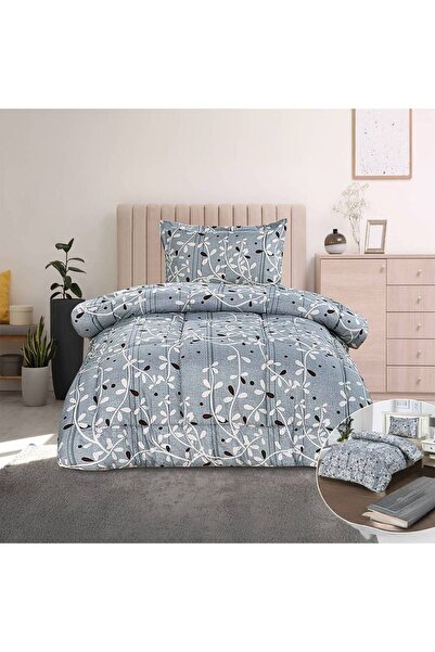 NİCE 3-piece summer duvet set, white leaf pattern, 160×230 cm
