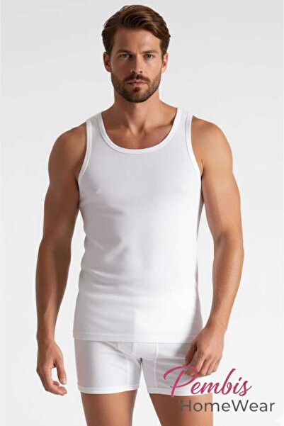 PEMBİŞ HOMEWEAR Set of 6 100% Cotton Men's White Strappy Tank Top