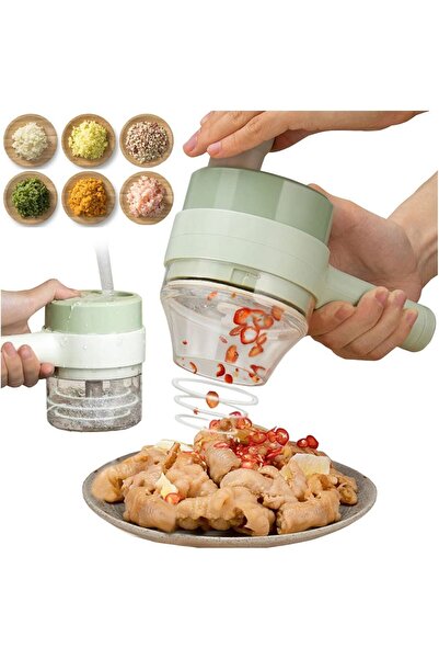 Generic مجموعة قواطع الخضار الكهربائية المحمولة 4 في 1، مفرمة خضروات كهربائية، قطاعة طعام قابلة لإعادة الشحن عبر USB