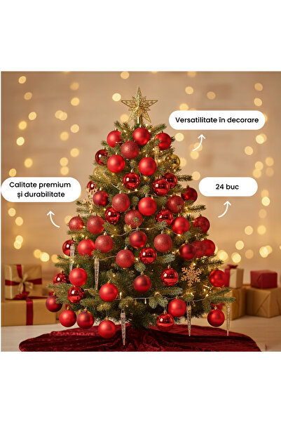 OEM Set of Baubles 6 cm, 24 pcs - Red