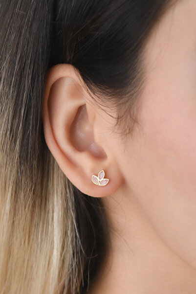 SUNSHINE 925 Ayar Gümüş , Gold Kaplama Pembe Taşlı Lotus Çiçeği Küpe