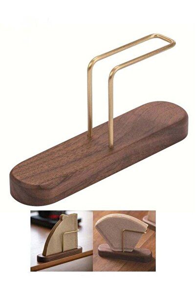 Generic HOMESTAR Walnut Base Coffee Filter Holder,Pure Brass Paper Storage Rack,Filter Container Stand Suit