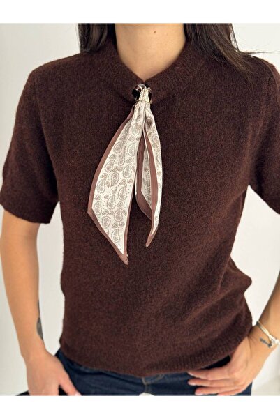 Noa Noa Soft Textured Short Sleeve Knit Sweater with Scarf