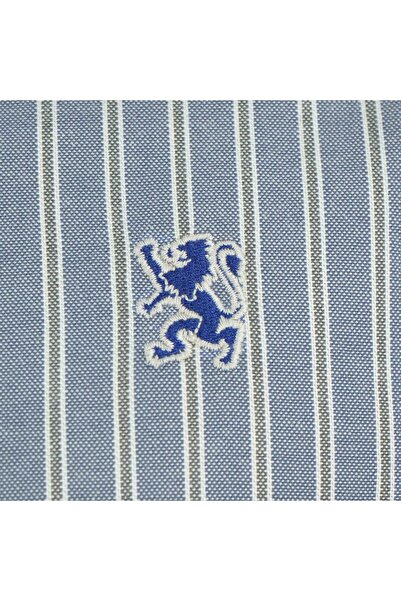 Giordano Men's Cotton Oxford Shirt - Small Lion Embroidery, Slim Fit, Full Button