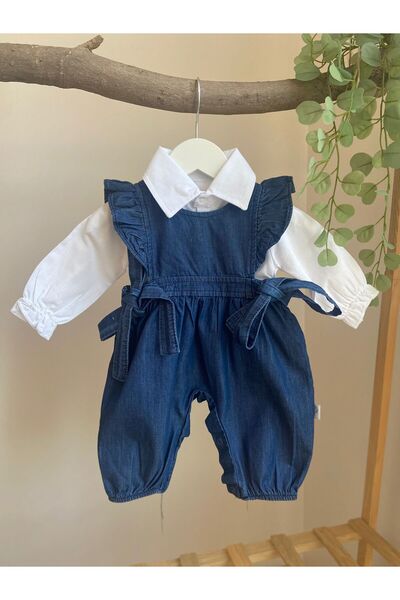 Butik Kız Bebek Gömlekli Kot Tulum