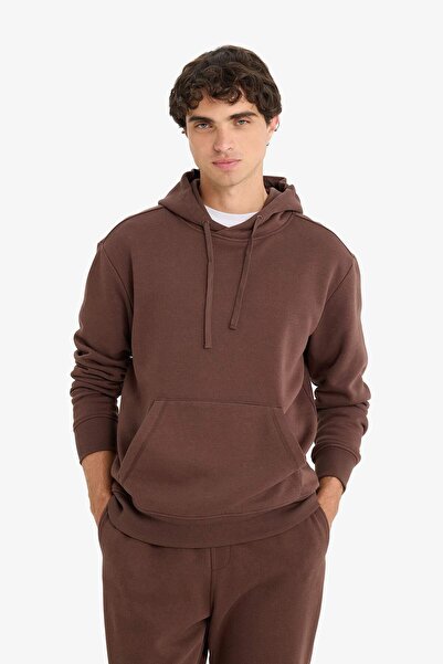 DeFacto Regular Fit Hooded Basic Plain Sweatshirt with Soft Fleece Inside and Kangaroo Pocket (25 Au)