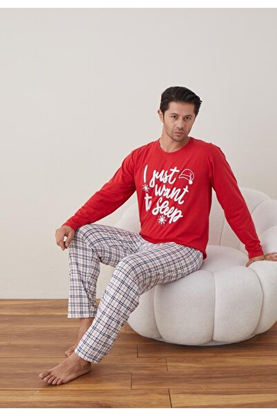 TOSKI Men's Christmas Pajamas Long Pants Long Sleeve, Red, To Sleep