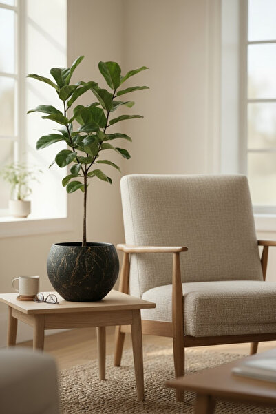 Bliss Dekoratif Modern Küre Saksı Tasarım 7,5 Litre Beton Görünümlü Plastik Çiçek Saksısı