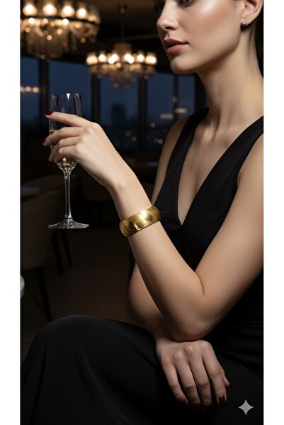 MARAAccessories 22 Ayar Altın Kaplama Bombeli Dalga Modeli Bilezik