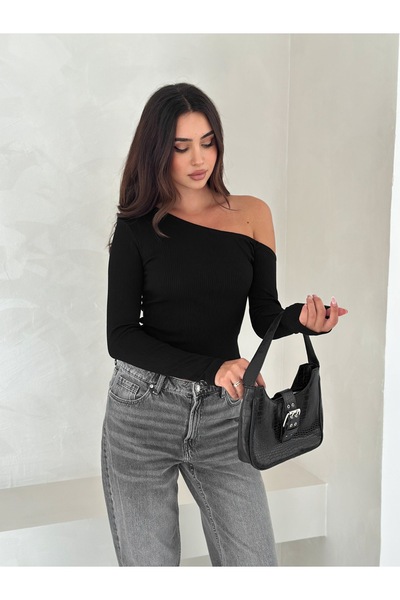 FEWTİNT Asymmetric Neckline - Long Sleeves - Side Slit Detail Bluz