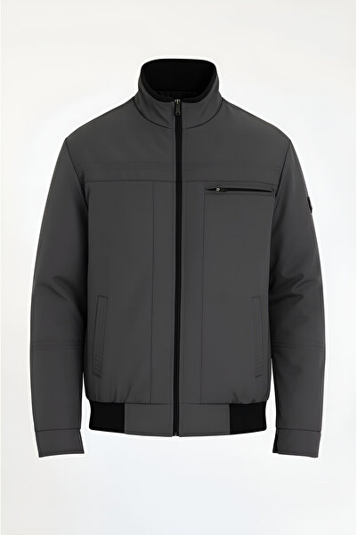 CIVILTIPOLO Men's Regular Fit Ribbed Inner Pocket Zippered Water Repellent Basic Casual Jacket Style Coat