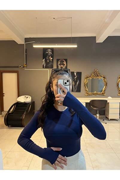 SHERA CLOTHİNG KADIN LACİVERT PARMAK GEÇMELİ BODY