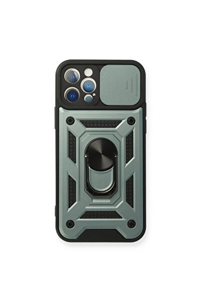 Twin Store حافظة آيفون 12 حافظة سيليكون بعدسة بارس سيليكون مع حلقة - أخضر