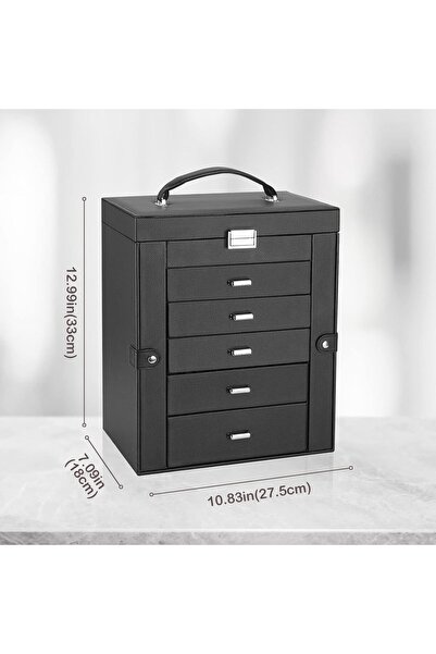 PROCASE Large Jewelry Organizer Box, 6-Layer Storage Case - Black