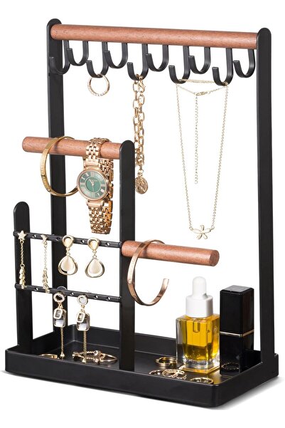 PROCASE 4-Tier Jewelry Organizer Stand with Earring Tray and 10 Hooks - Black