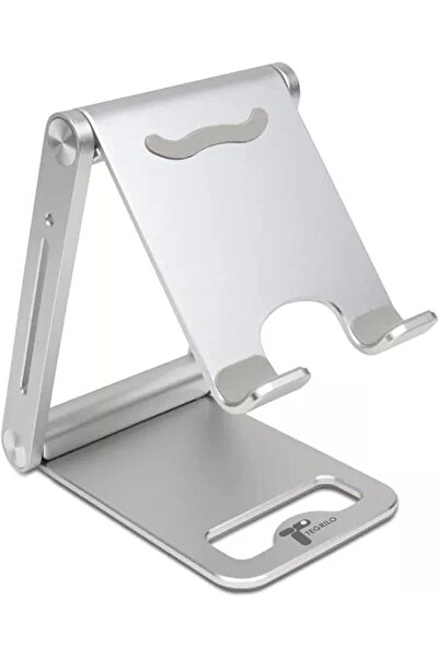 TEGRILO Foldable Adjustable Aluminum Phone Holder for iPhone / Galaxy - Silver -