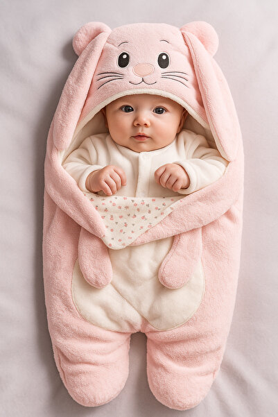 GÜLERBEBECİX قماط أطفال بنمط الأرنب مصنوع من الريش التايلاندي مع سحاب جانبي