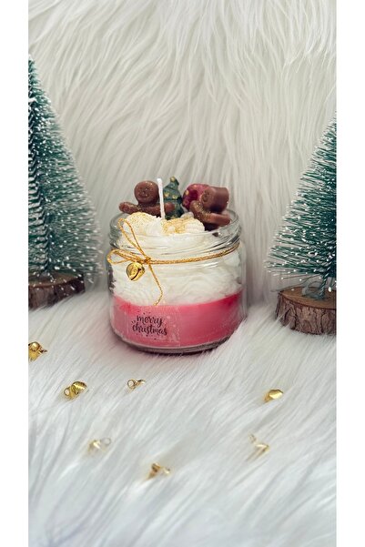 MYELFA Yılbaşı Hediyesi Dekoratif Konseptli Kavanozda Kremalı Soya Mum Kırmızı