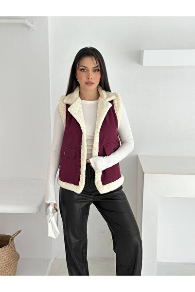 Noa Noa Gabardine Plush Vest with Pocket Flap Detail on the Outside