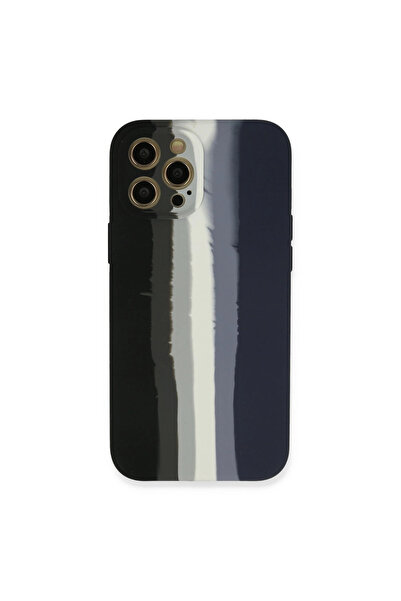 Najmaddin حافظة آيفون 12 برو رخامية من السيليكون - أسود-أزرق داكن