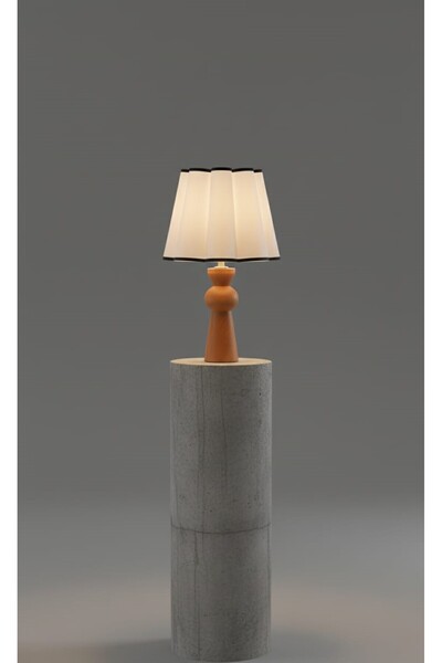 poplinhome Konik Kumaş Dilimli Abajur Şapka Ahşap Ayak Abajur Masa lambası 40...