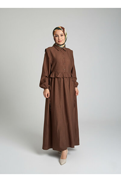 Brillo Tesettür Yandan Bağlamalı Yelek Görünümlü Uzun Elbise