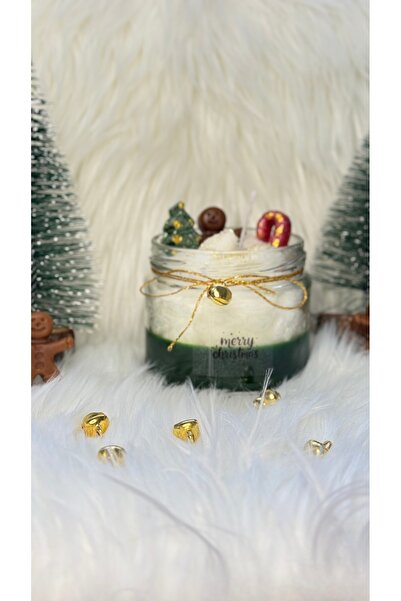 MYELFA Yılbaşı Hediyesi Dekoratif Konseptli Kavanozda Kremalı Soya Mum Çam Ye...