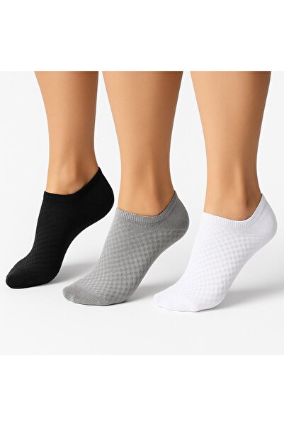 Plus Scorpion Γυναικείες αόρατες κάλτσες σετ 3 τεμαχίων – Βαμβακερές, ελαστικές, με διχτυωτή υφή (Μαύρο Γκρι Λευκό)