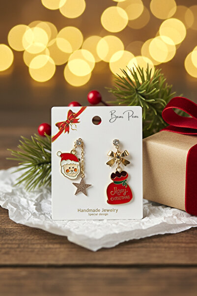 BearPear Noel Baba ve Hediye Çuvalı Christmas Yeni Yıl Küpesi
