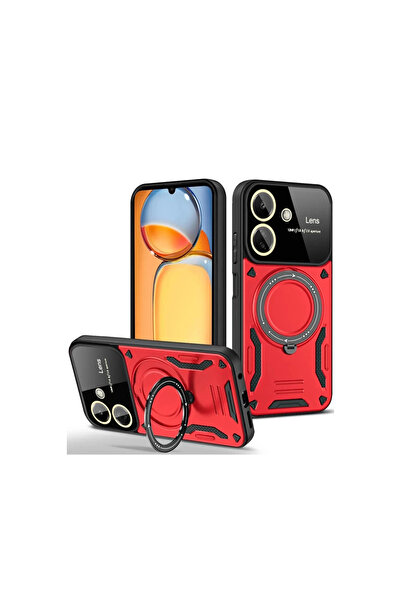 Twin Store غطاء حماية لعدسة الكاميرا لهاتف ريدمي 13C مع حامل - أحمر