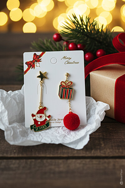 BearPear Christmas 2'li Küpe Seti Yılbaşı Konseptli Küpe Serisi Noel Baba