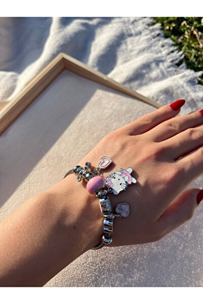 NOVINA FINE JEWELRY Novina Sweet Charm – Pembe Boncuklu Figürlü Charm Bileklik