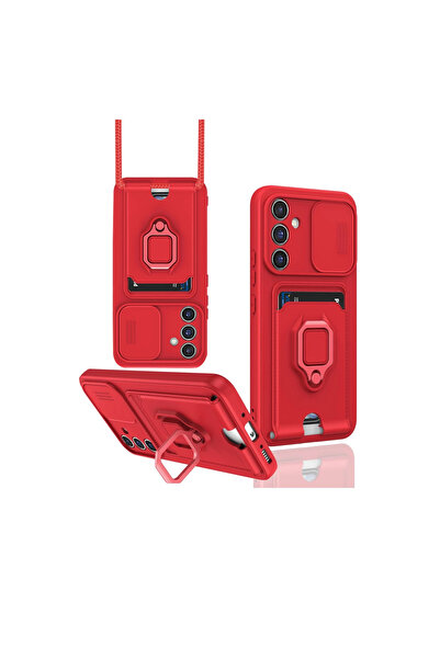 Twin Store حافظة Galaxy S23 Fe من السيليكون مع حلقة بطاقة زوما - أحمر