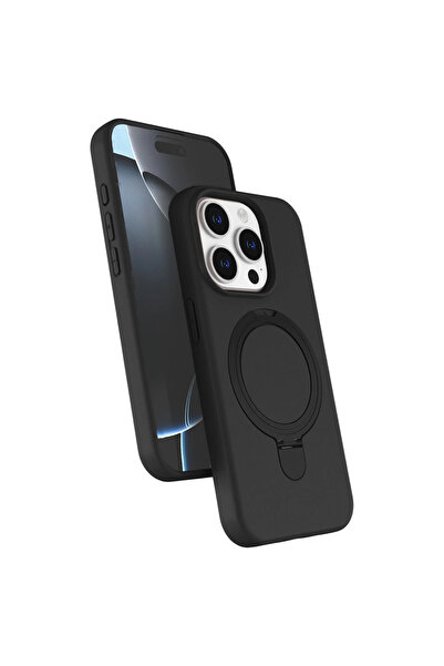 AL - KAR TİCARET غطاء حماية آيفون 14 برو ماكس ريجال مع حامل ماج سيف - أسود