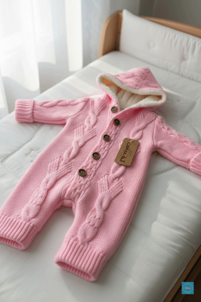 caramini Winter, Hooded, buttoned, plush lined baby romper