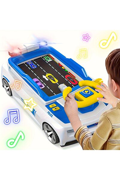 REZZOSS Kids Steering Wheel Toy Interactive Police Car Game Educational Birthday Gift Car Toy Playful Design