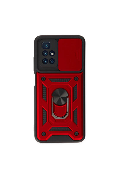 Twin Store حافظة ريدمي 10 2022 من السيليكون مع حلقة عدسة بارس - أحمر