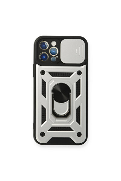 Twin Store جراب آيفون 12 بارس مع حلقة عدسة سيليكون - فضي