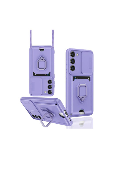 Twin Store حافظة Galaxy S24 من السيليكون مع حلقة بطاقة زوما - لون أرجواني