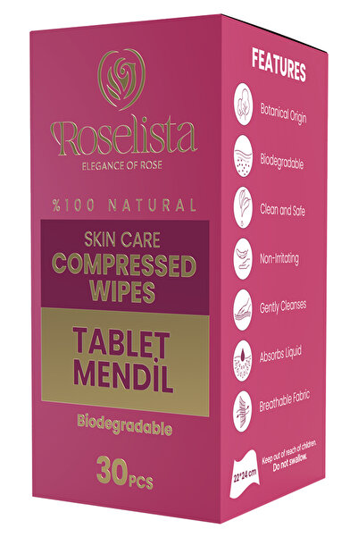 Roselista Sıkıştırılmış Tablet Mendil 30 Adet Sıvı ile Açılan Doğal Kompakt M...