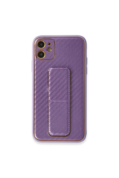 AL - KAR TİCARET جراب آيفون 12 كوكو كاربون مع حامل - أرجواني