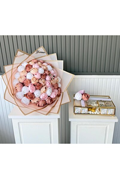 Eminönü Baskı Merkezi Kız İsteme Çikolatası 88'li ve 51 adet renkli Şakayık buket İsteme çiçeği Söz,Nişan isimli Kurdelesi