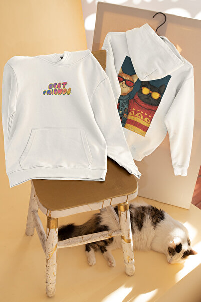 relaxbaskı Printed Hoodie with the Words'Best Friends' Printed on the Back and Front