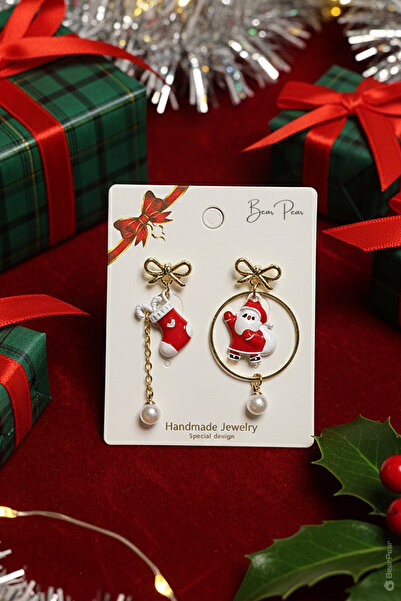 BearPear 2'li Küpe Yılbaşı Konseptli Asimetrik Küpe Serisi