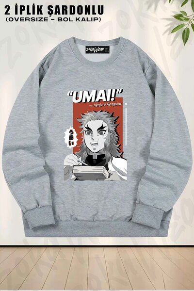 ZOKAWEAR Demon Slayer Rengoku (Umai) unisex cu imprimeu supradimensionat gule...