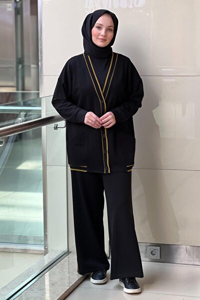 Mahal Crochet Knitwear Stripe Detailed Ribbed Pants Two-Piece Set