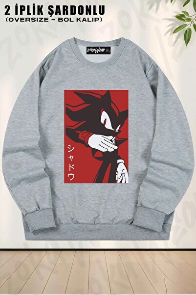 ZOKAWEAR Sweatshirt Unisex Negru Shadow Hedgehog Stil Manga cu Imprimare Supr...