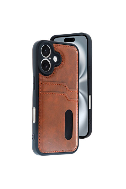 Twin Store حافظة آيفون 16 سارة من الجلد مع حامل بطاقات - لون بني