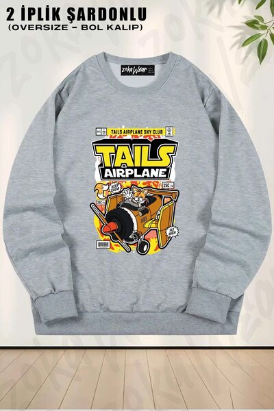 ZOKAWEAR Унисекс суитшърт с голям размер, с принт на самолет и велосипед на в...